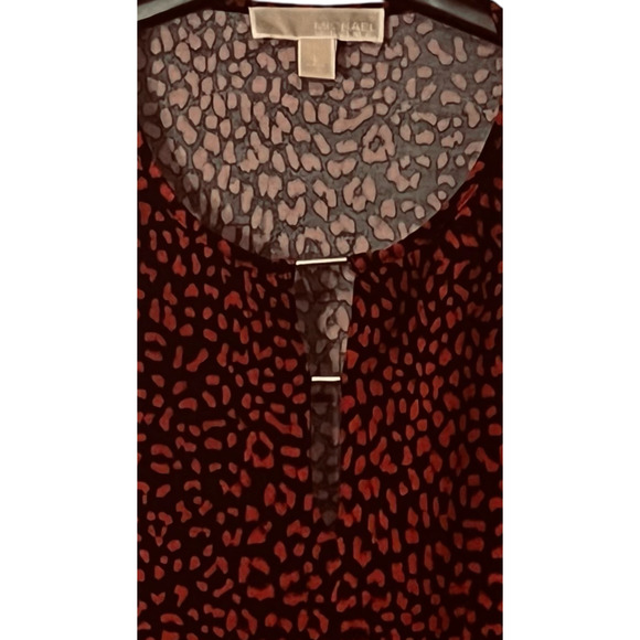 Michael Kors Top Womens Size L Red Animal Print Long Sleeve Pullover Keyhole - Picture 6 of 8